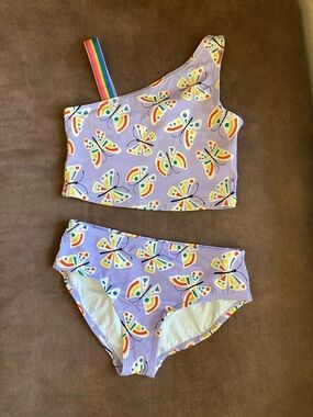 Hanna Andersson Lilac Butterfly Print Bikini Set with Rainbow Accents